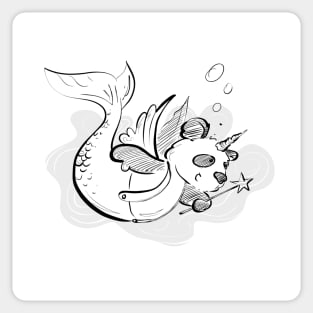 Unicorn Fairy Mer-Panda (Black & White) Sticker